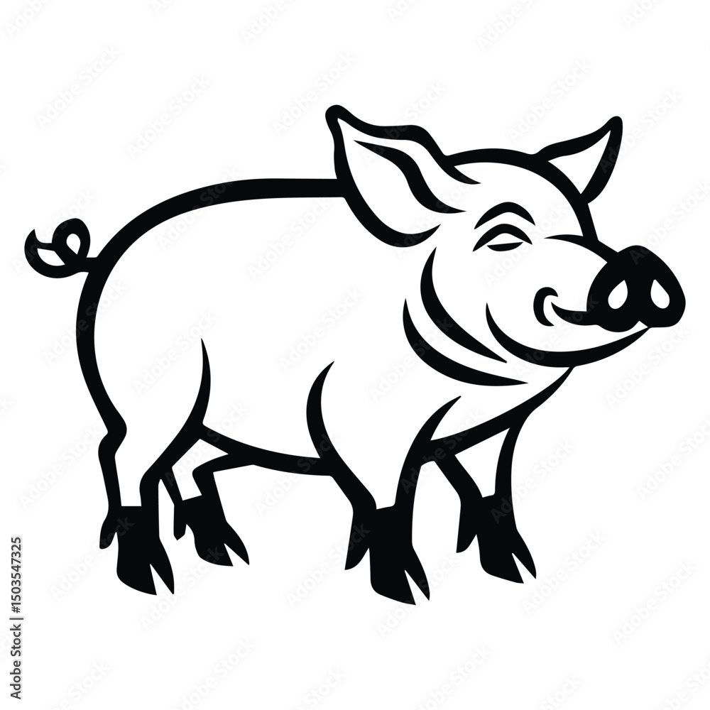 Standing Pig Black silhouette illustration isolated on white background Standing Pig Black silhouette illustration isolated on white background