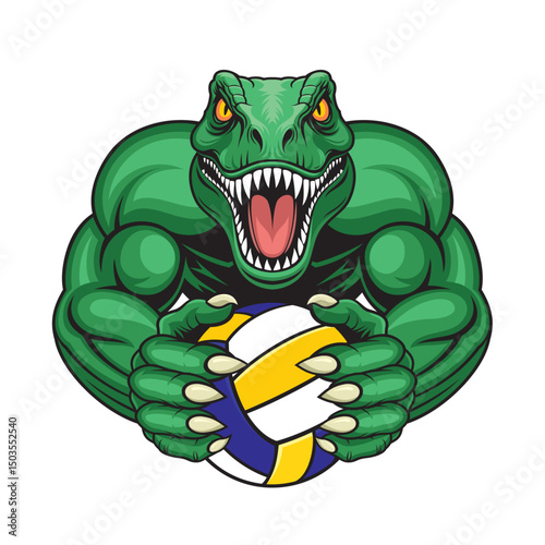 volleyball mascot dinosaur vector illustration design