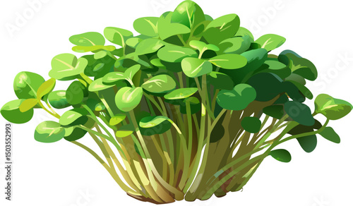Fresh Watercress, A bunch of watercress with tiny green leaves on a white background