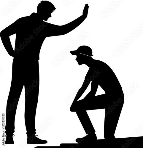 Silhouette of Man Scolding a Sitting Worker, Conflict, Authority, and Workplace Tension