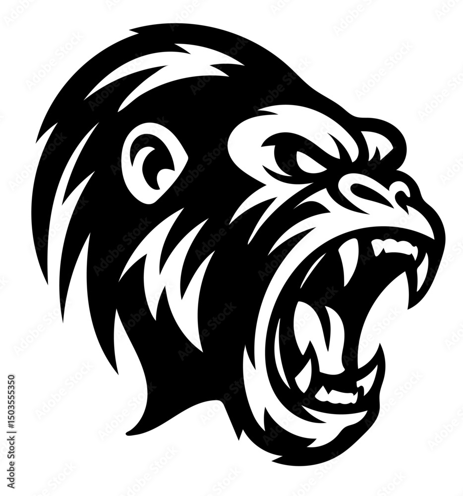 custom made wallpaper toronto digitalA black and white drawing of a gorilla with its mouth open and teeth bared