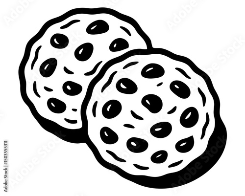 Two cookies with black dots on them