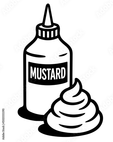 A mustard bottle is next to a blob of mustard