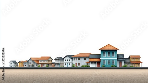 Colorful Houses in a Row with White Background and Minimalist Design