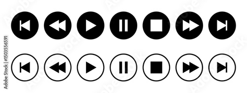Media player button icons set Vector illustration. play and pause button music icon set.
