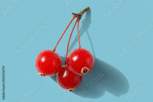 Vibrant Red Berries on a Blue Background with Shadows
