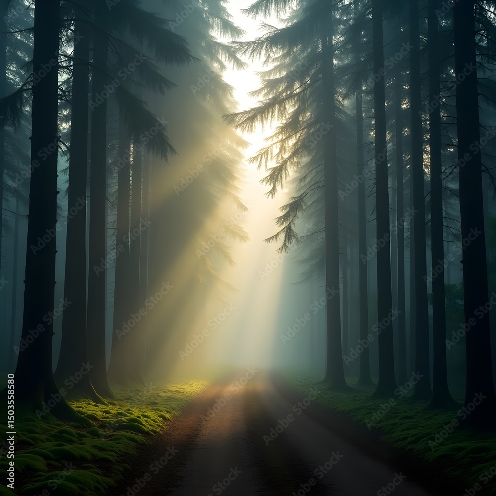 Fototapeta premium The Silence of Morning in the Foggy Forest