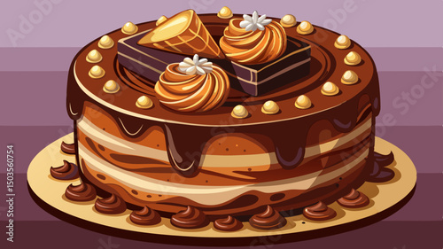 A delicious chocolate cake close-up reveals rich layers, smooth frosting, and a moist texture. This chocolate cake vector captures every sweet detail in a tempting and elegant composition.
