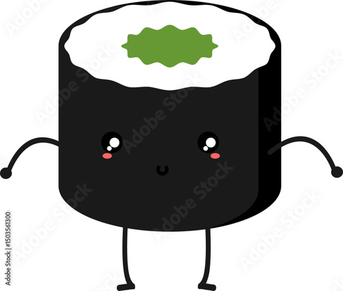 illustration hand drawn various cute kawaii sushi
