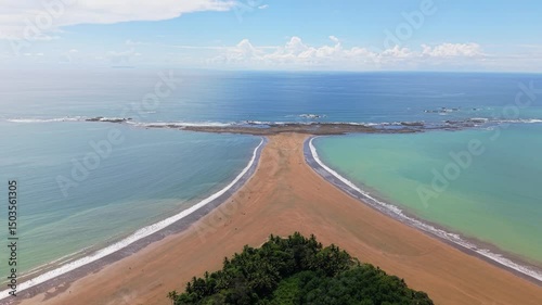 Aerial drone view of Whale Tail beach in Uvita, Costa Rica – Marino Ballena National Park