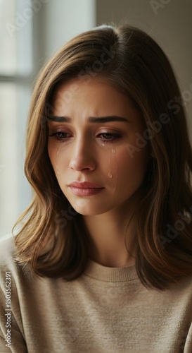 Portrait of a sad woman crying with tears streaming down her face emotion