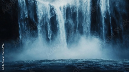 Powerful waterfall cascading down dark cliffs