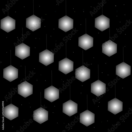 Glowing White Hexagon Lanterns in Starry Night Sky