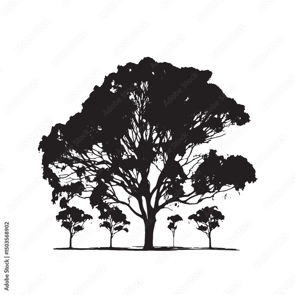 Fototapeta premium Tall Eucalyptus Tree Silhouette Drawing