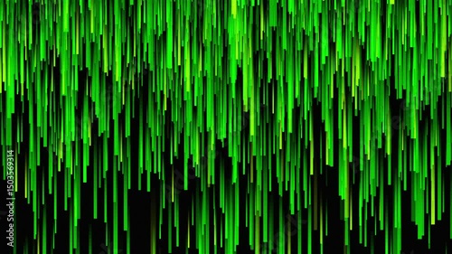 3D animation Neon Light Rain Green intensity that lives in the digital world