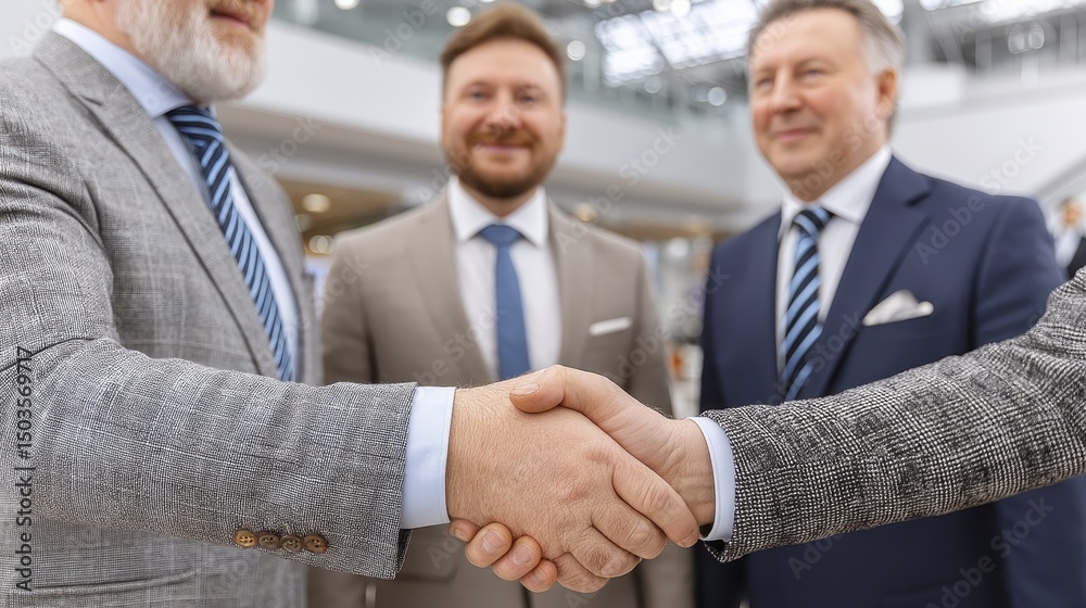 Successful business partnership, office handshake, deal finalized - handshake modern tablet victory Successful business partnership, office handshake, deal finalized - handshake modern tablet victory