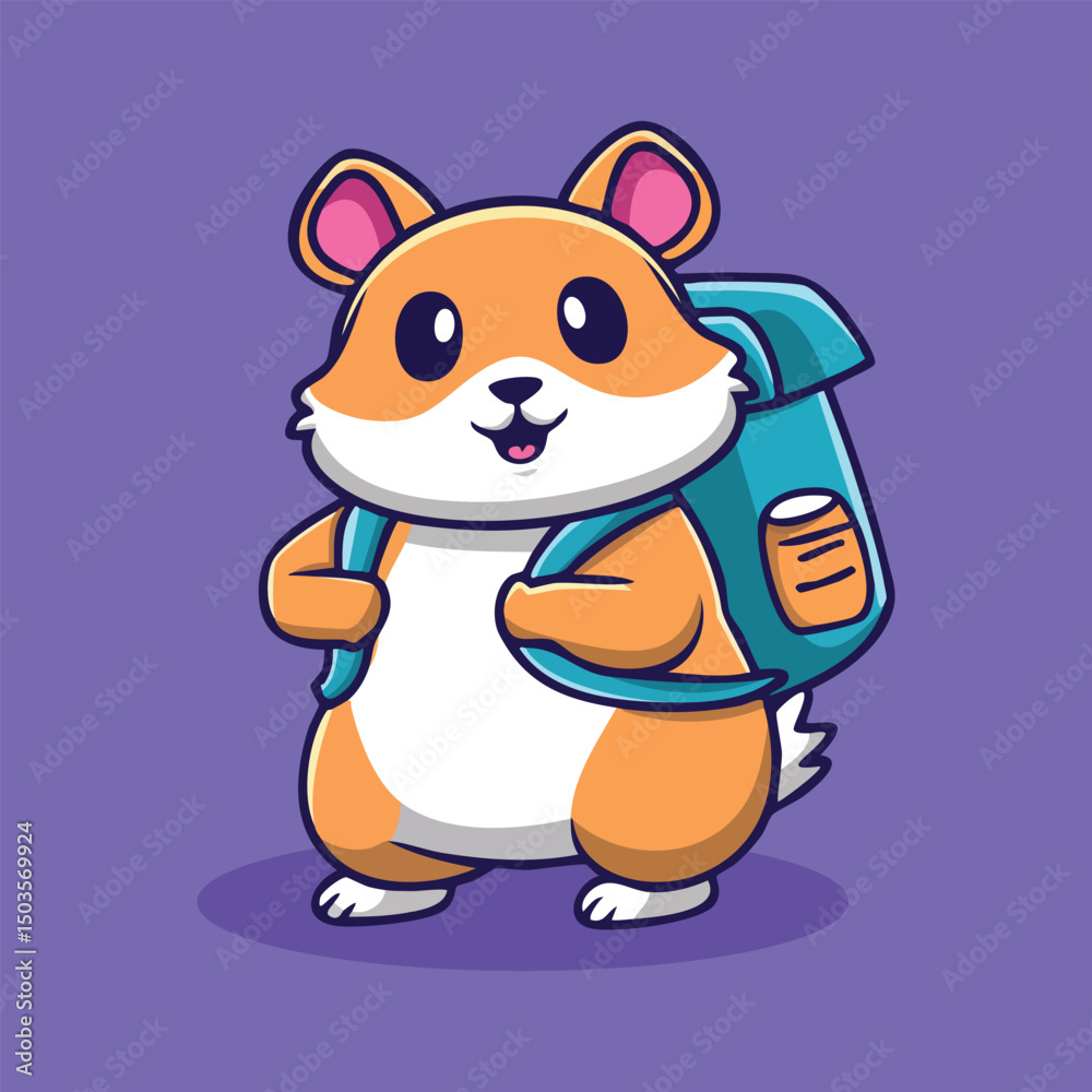 Fototapeta premium Adorable Hamster Traveler Cute Cartoon Illustration of a Hamster with Backpack
