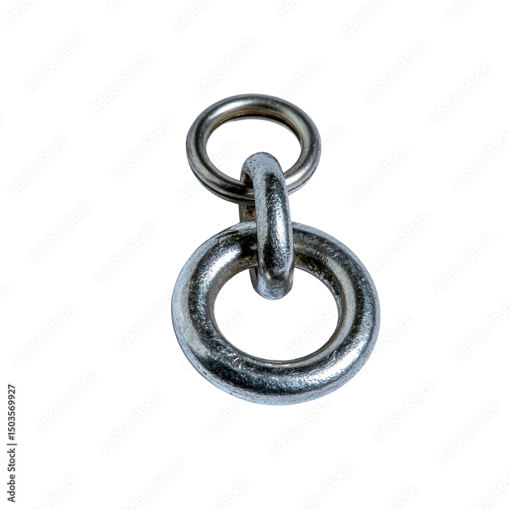 Obraz premium Close-up of Metallic Connector Link with Sleek Surface and Round Shape Against a White Background