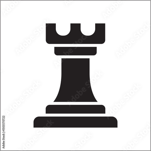 Rook chess piece icon. Icon symbol of strategy, setting, fortress, defense. Flat solid icon. Vector illustration.