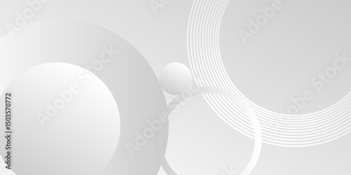 White geometric abstract background overlap layer on bright space with lines effect decoration. Modern graphic design element circles style concept for banner.