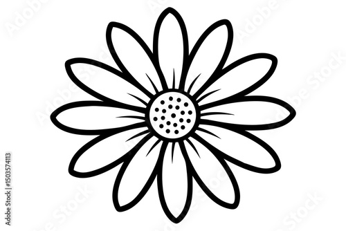 Daisy: A simple yet striking daisy blossom, with its radial symmetry, rendered in elegant line art, embodies purity and natural grace.
