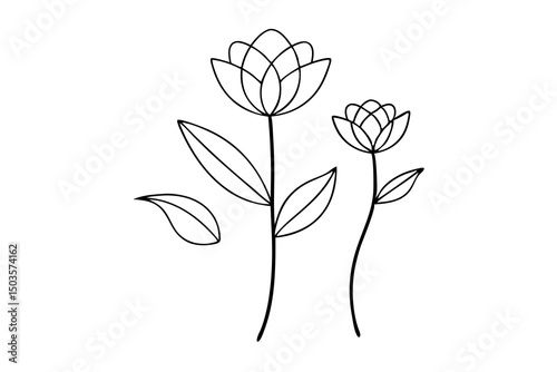 Floral Minimalism: Artistic depiction of elegant blooming flowers, a symbol of nature's delicacy and purity. The image showcases simplicity, clean lines and an appreciation for botanical beauty.