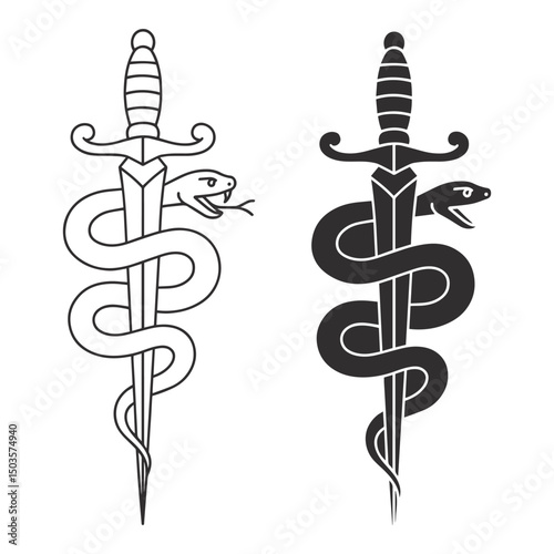 Black and White Medical Caduceus and Rod of Asclepius Symbol