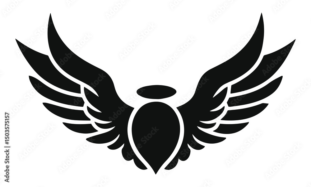 Fototapeta premium Symmetrical Minimalist Black and White Angel Wings Illustration
