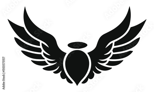Symmetrical Minimalist Black and White Angel Wings Illustration
