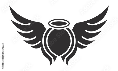 Bold Minimalist Black and White Angel Wings with Halo