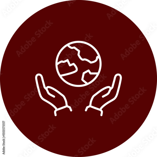 Earth with Hands Holding  Vector Brown Circle Icon Design