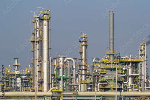 Distillation tank and pipeline in refinery plant in Map Ta Phut Industrial Estate. Heavy industry of oil gas for global business. Suit for concept of fuel business, investment, market price and demand