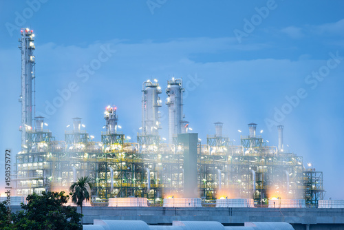 Cooling tower chiller in gas fired power station power plant in Map Ta Phut Industrial Estate, Thailand. Industrial building to electricity generation. Suit for concept background of power energy. photo