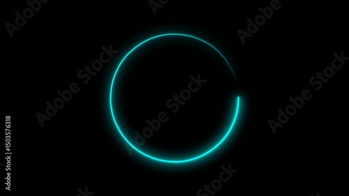 Neon circle. Glowing neon sign. Loading circle. Blue neon circle. Throbber. Animated throbber. Transparent background with neon circle. Alpha channel