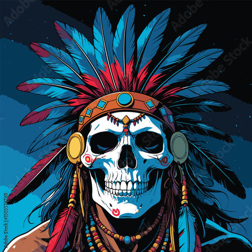 indian warrior skull vector art comic style