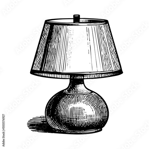 Night lamp sketch engraving black and white outline. Scratch board imitation.  illustrated in vintage line art style on a white background.