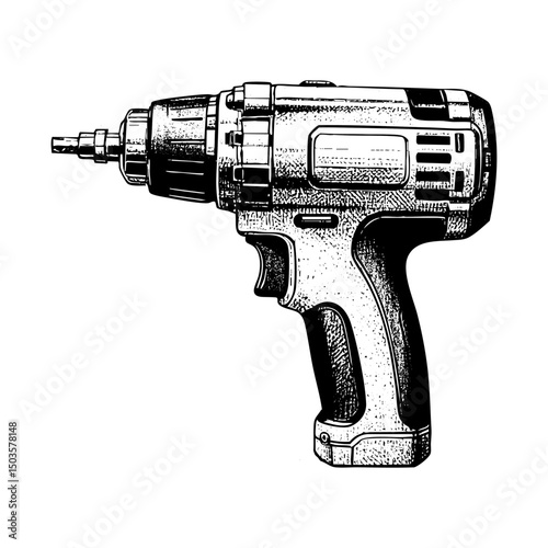 drill equipment sketch engraving black and white outline. Scratch board imitation.  illustrated in vintage line art style on a white background.