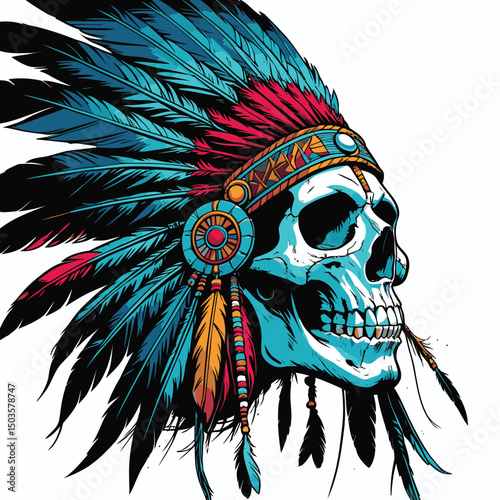 indian warrior skull vector art comic style