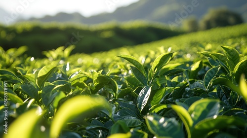 Lush Green Tea Plantation at Sunrise