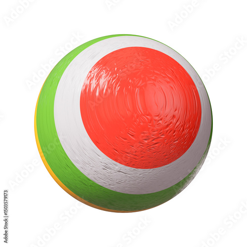 Ilustración 3d de una pelota típica guatemalteca de colores rojo, amarillo, blanco y verde photo