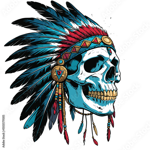 indian warrior skull vector art comic style