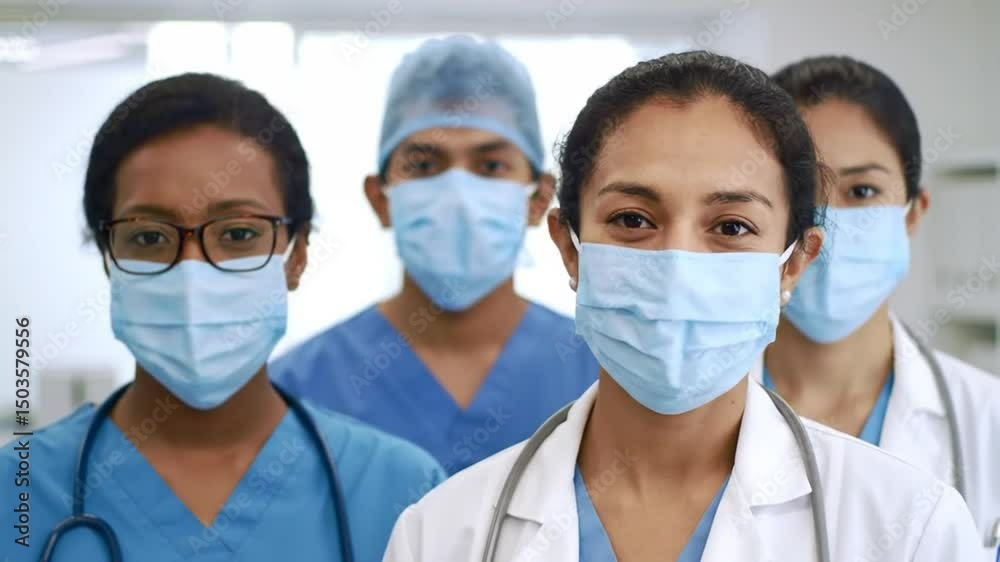 Diverse Medical Team Confidently Wearing Masks Ready to Deliver Quality Healthcare Diverse Medical Team Confidently Wearing Masks Ready to Deliver Quality Healthcare