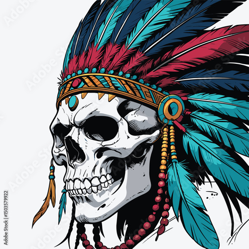 indian warrior skull vector art comic style