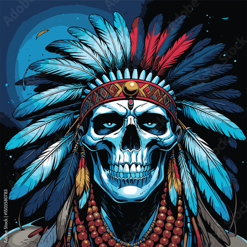 indian warrior skull vector art comic style