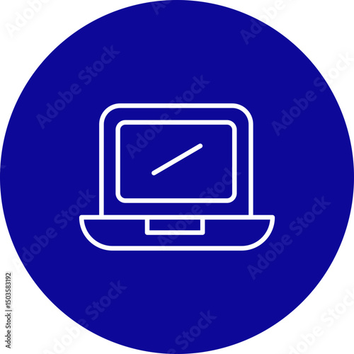 Laptop Vector Line Blue Circle Icon Design