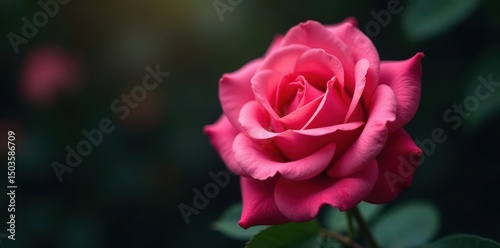 Deep pink rose, lush petals, perfect symmetry , flora, rich