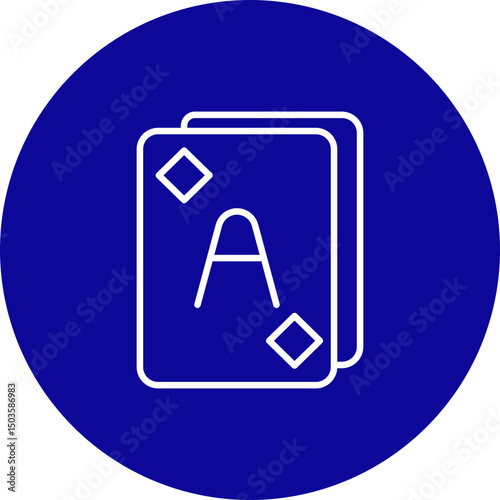 Playing Cards Vector Line Blue Circle Icon Design