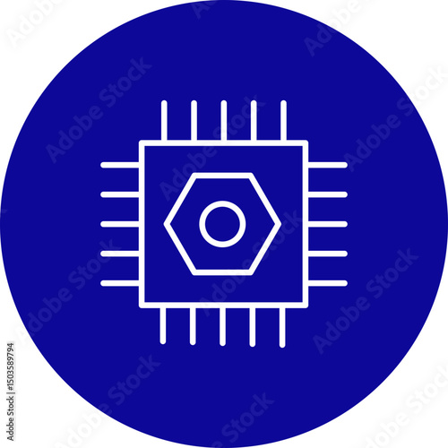 Processor Vector Line Blue Circle Icon Design