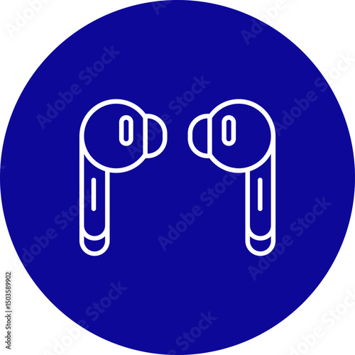 Ear Buds Vector Line Blue Circle Icon Design