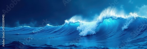 Fluid white crests on a deep blue base, dynamic wave forms , art, dynamic, visual
